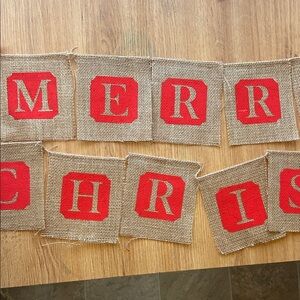 Festive Burlap Merry Christmas Banner - Red and Tan